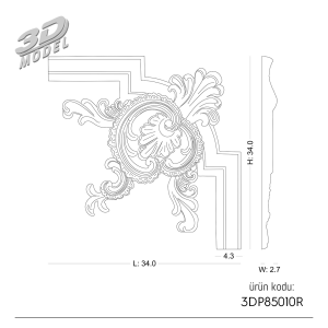 Desenli Çıta Köşe 3DP85010R